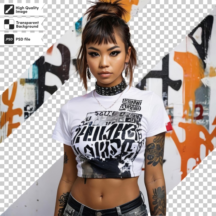 PSD ein mädchen mit einem t-shirt, auf dem das wort "quotation" steht