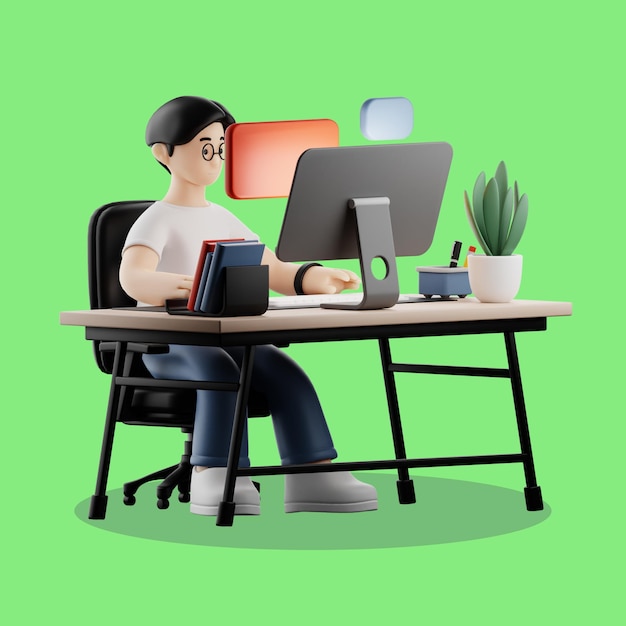 Ein Mann arbeitet im Heimbüro an einem Computer
