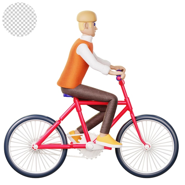 ein Mann auf einem roten Fahrrad mit einem roten Hemd und orangefarbenen Shorts
