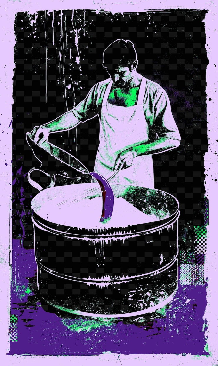 PSD ein mann, der farofa mit einer historischen brasilianischen kassava-flou-illustration macht brasilien-leben und -kultur