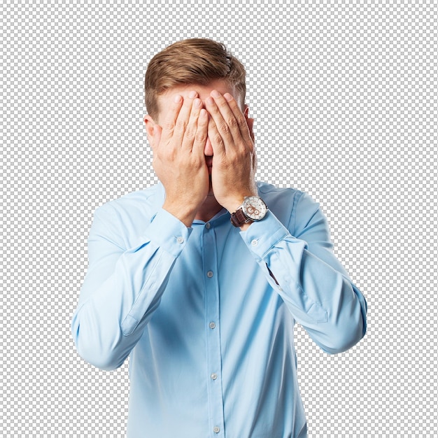 Ein Mann, der sich die Augen bedeckt