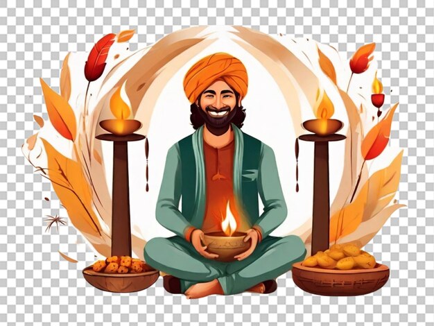 PSD ein mann feiert den lohri-tag illustration auf weißem hintergrund