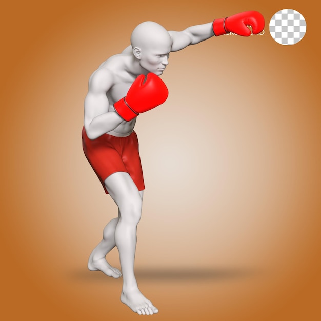ein Mann mit einem Boxhandschuh posiert isolierte 3D-Rendering-Illustration