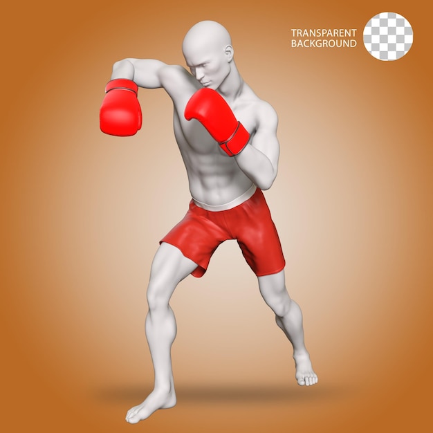 ein Mann mit einem Boxhandschuh posiert isolierte 3D-Rendering-Illustration