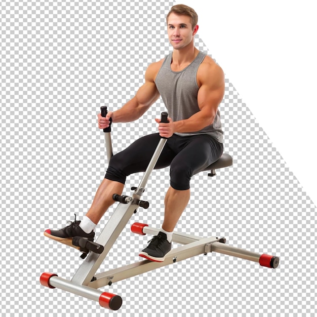 ein Mann mit einem Hantel, der auf einer Trainingsmaschine ist