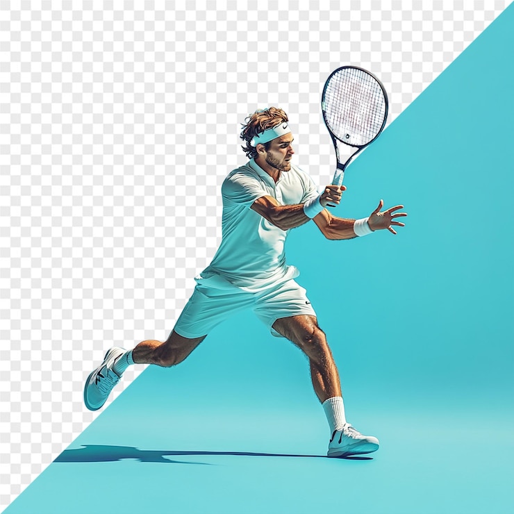 PSD ein mann mit einem tennisschläger in der hand spielt tennis