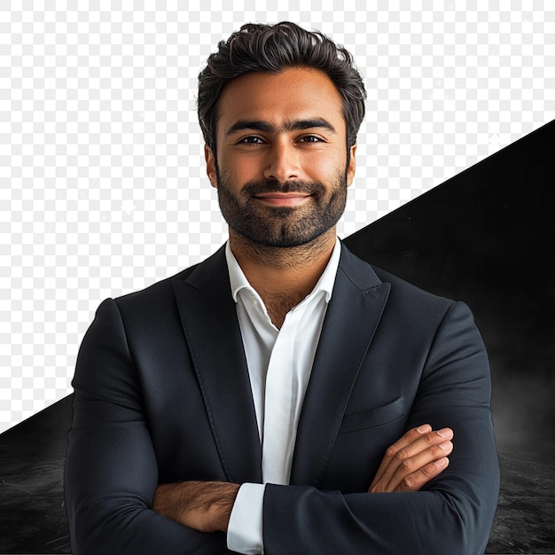 ein Mann mit gekreuzten Armen und einem schwarzen Hintergrund mit schwarzem Hintergrund