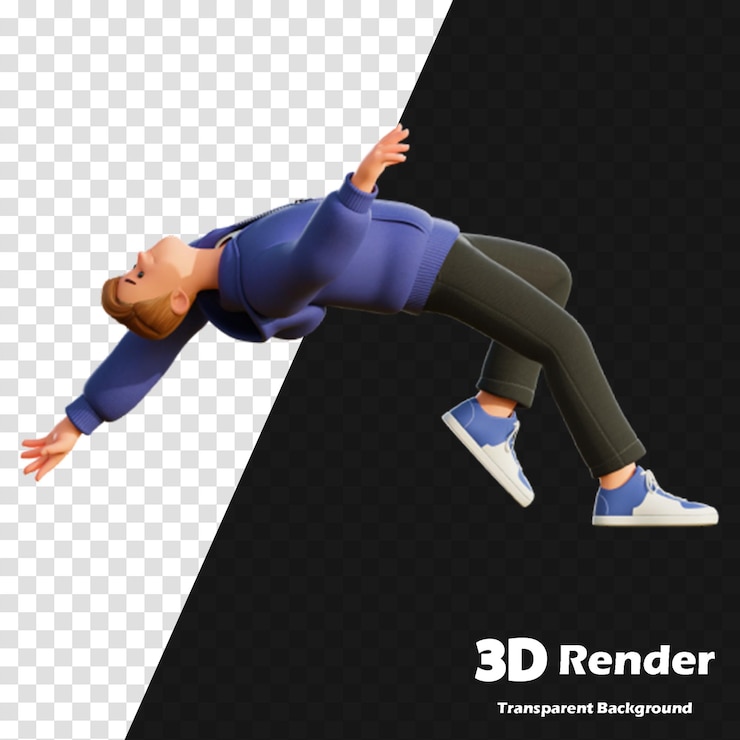 PSD ein mann springt in die luft mit dem 3d-bild eines mannes, der über ihn springt