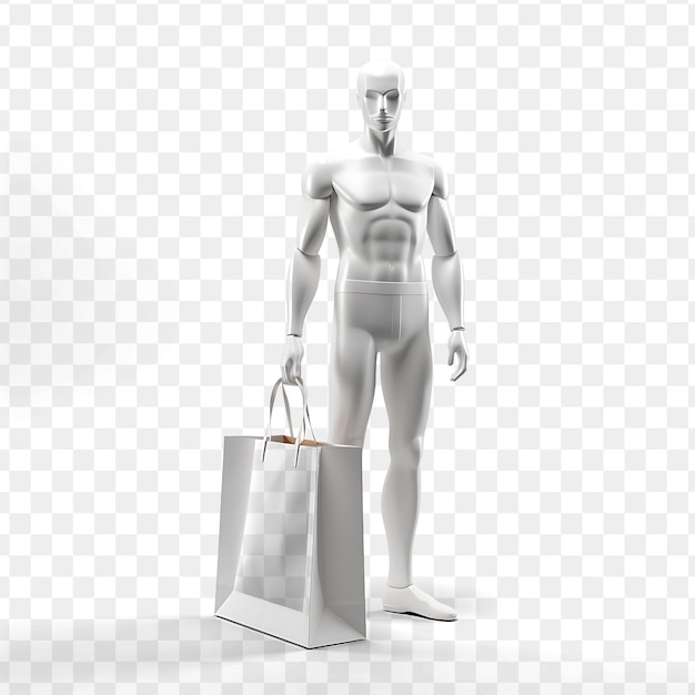 Ein mannequin mit einer tasche und einer tasche auf einem weißen hintergrund