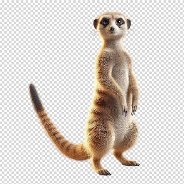 PSD ein meerkat steht auf einem weißen hintergrund mit einem gestreiften schwanz