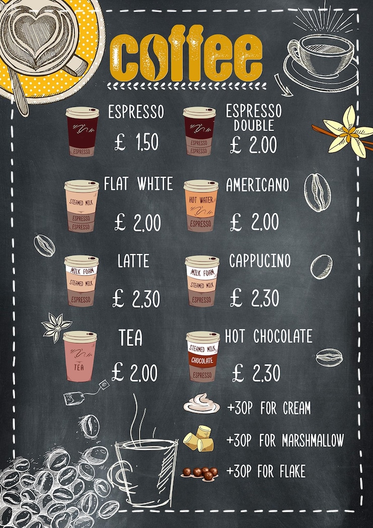 PSD ein menü für ein café namens kaffee