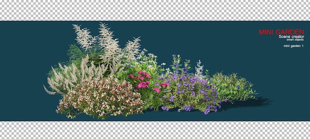Ein mit Blumen und Gras geschmückter Garten.