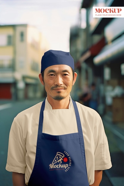 PSD ein mittelgroßer mann in japanischer kochuniform