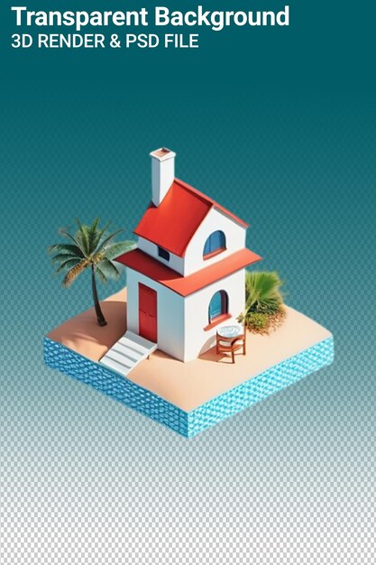 PSD ein modellhaus mit einer strandszene und palmen