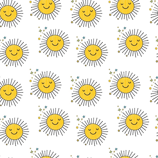 ein Muster von Sonnenblumen mit einem lächelnden Gesicht