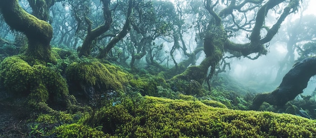 Ein mystischer, mit Moos bedeckter Wald