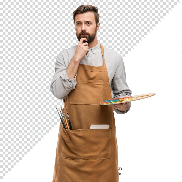 PSD ein nachdenklicher künstler mit palette und pinsel