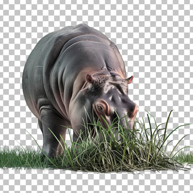 Ein nashorn steht im gras mit weißem hintergrund