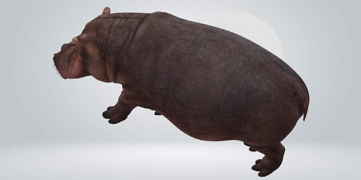 PSD ein nilpferd läuft in der luft mit einem weißen hintergrund