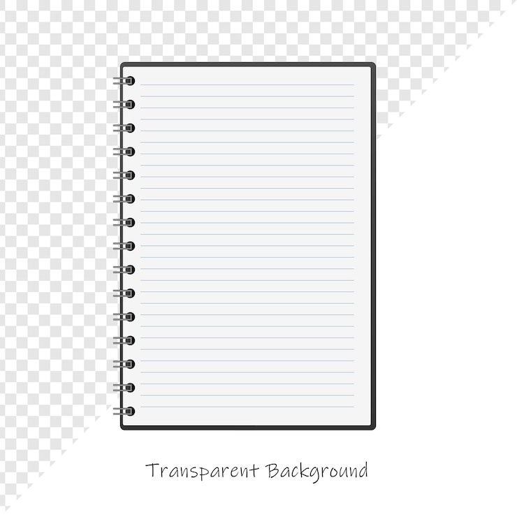 PSD ein notizbuch mit einer seite, auf der es "transparent" steht