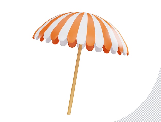Ein orange-weißer regenschirm mit weißem hintergrund und dem wort strand darauf.