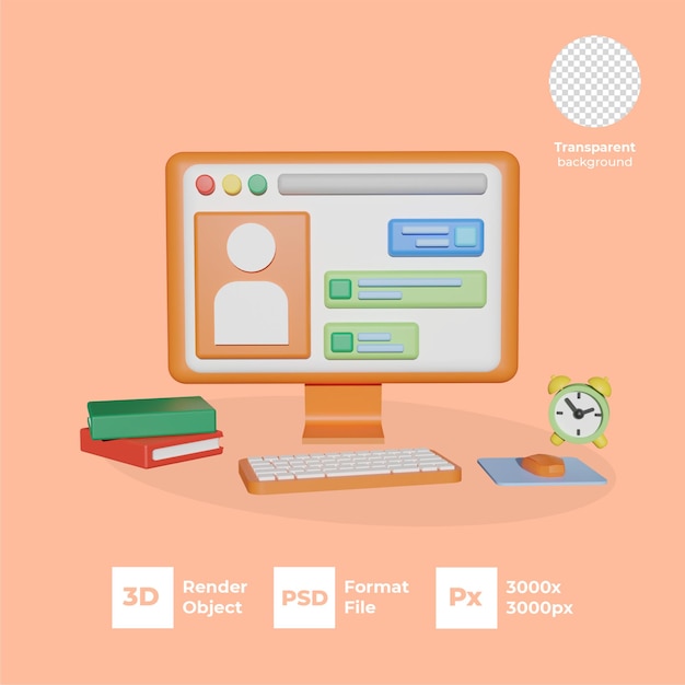 ein orangefarbenes Computertisch mit Büchern und einer Uhr
