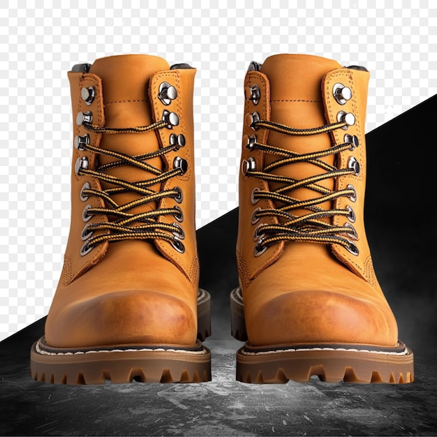 ein Paar braune Stiefel mit schwarzem Hintergrund
