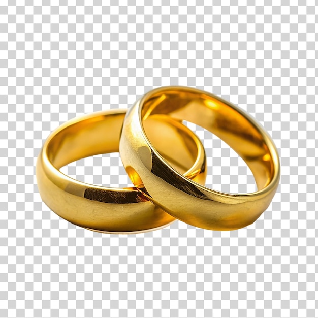 PSD ein paar goldene hochzeitsringe auf durchsichtigem hintergrund