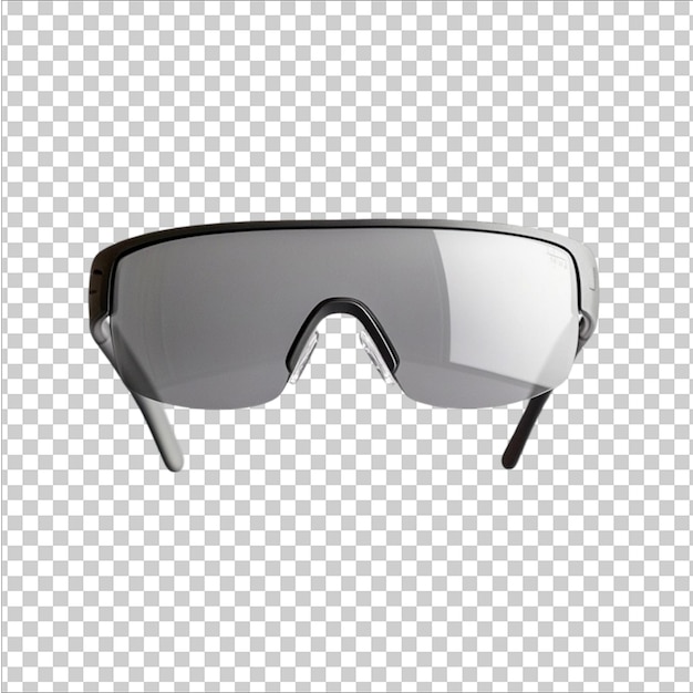 ein Paar Schutzbrille mit einer schwarzen Linse und das Wort Schutzbrille auf transparentem Hintergrund