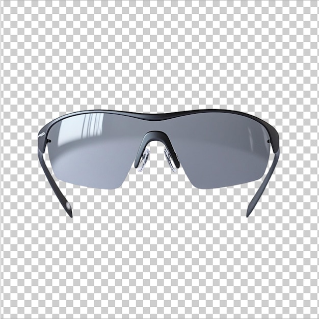 ein Paar Schutzbrille mit einer schwarzen Linse und das Wort Schutzbrille auf transparentem Hintergrund