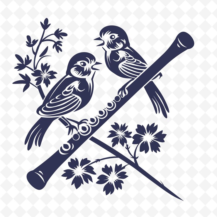 PSD ein paar vögel mit einem zweig und blumen