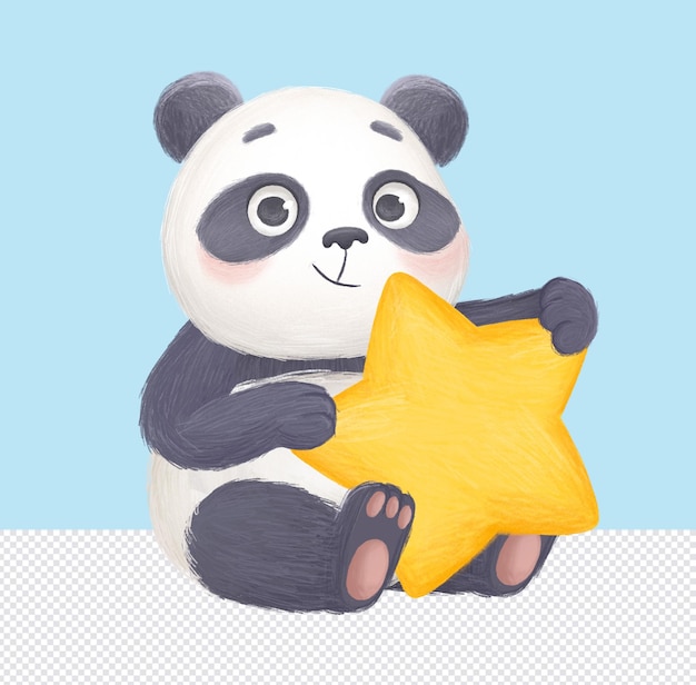 ein Panda mit einem gelben Stern, auf dem steht Panda