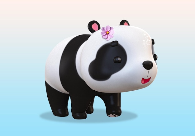 PSD ein pandabär mit einer rosa blume auf dem kopf