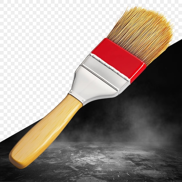 ein Pinsel mit einem roten Griff steht auf einem schwarzen Hintergrund