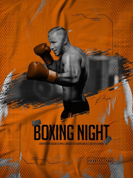 Ein Plakat für die Boxnacht mit einem Mann in Boxhandschuhen.