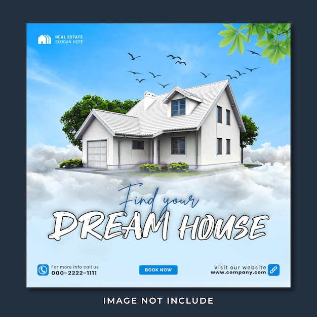 Ein Plakat für ein Haus mit einem Haus im Hintergrund.