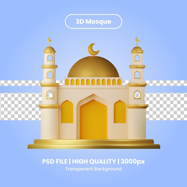 PSD ein plakat für eine moschee mit goldener kuppel und blauem hintergrund.