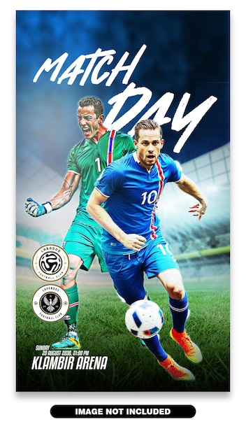 ein Plakat für einen Mann, der mit einem grünen Trikot Fußball spielt