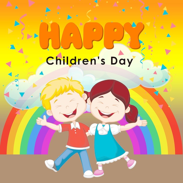 ein Plakat für glückliche Kinder mit Regenbogen und Regenbogien