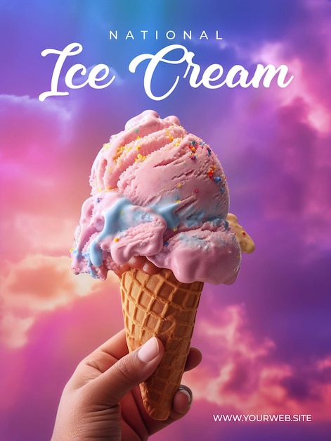 Ein plakat zum national ice cream day mit köstlichem eis im hintergrund