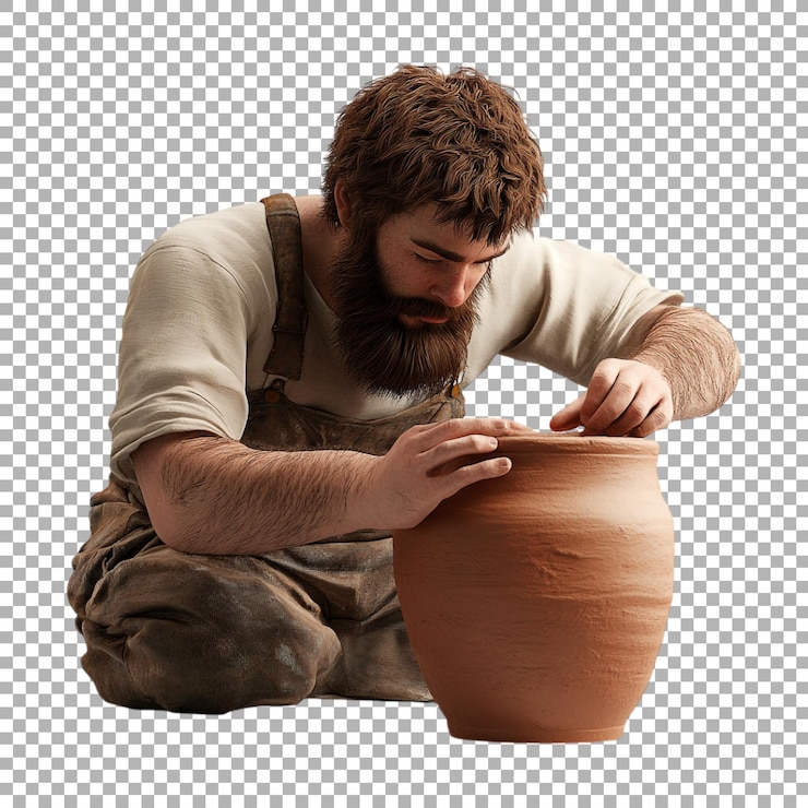PSD ein png-mann macht einen lehmtopf auf durchsichtigem hintergrund