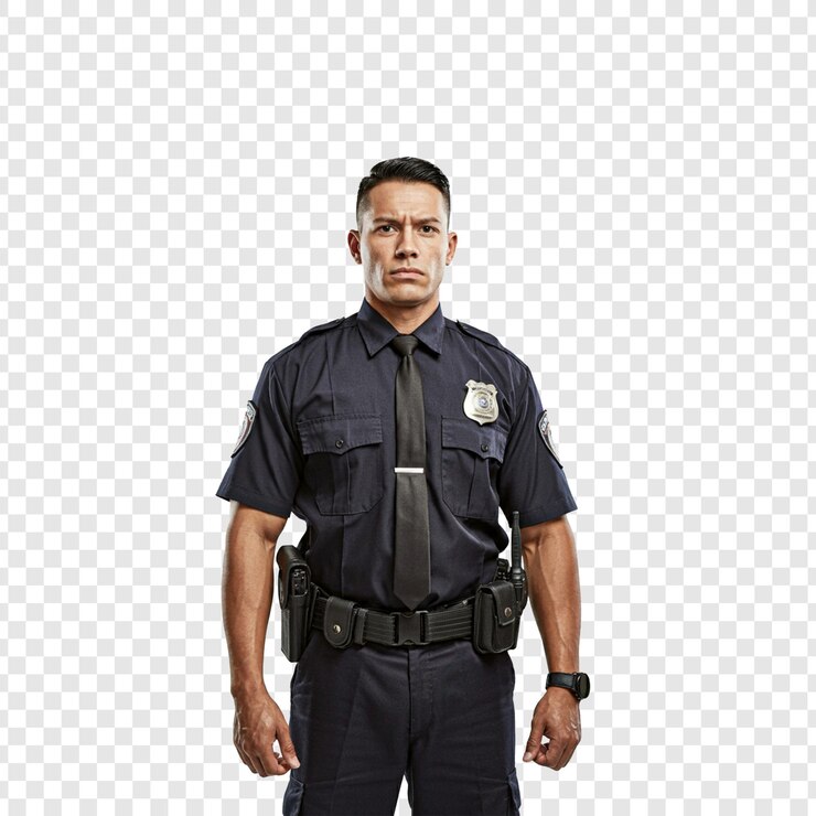 PSD ein polizist steht isoliert auf einem durchsichtigen hintergrund