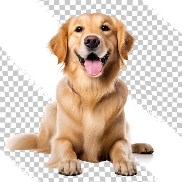 PSD ein porträt eines niedlichen golden retriever hundes, der auf dem boden sitzt, isoliert auf durchsichtigem hintergrund