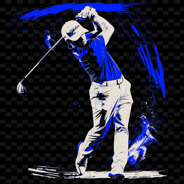 PSD ein poster eines golfspielers mit blauem hemd und hut wird mit einem blauen hintergrund gezeigt