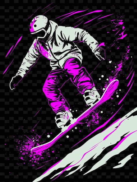 PSD ein poster eines mannes auf einem snowboard mit einem lila hintergrund