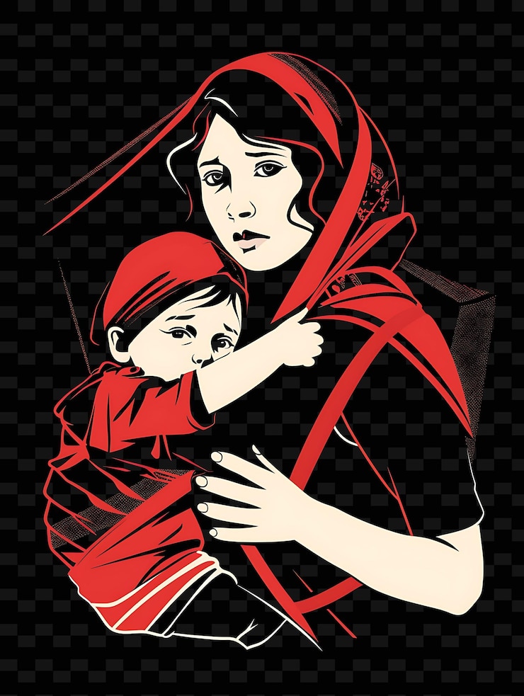 PSD ein poster für eine frau mit einem kind und einem roten hoodie