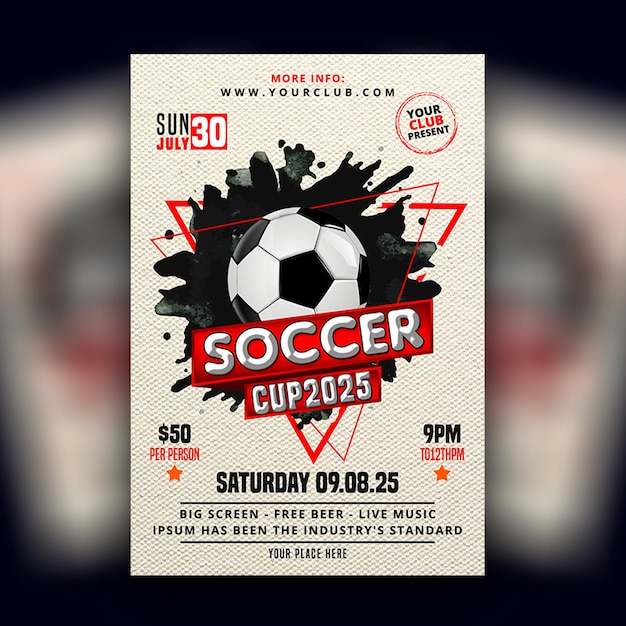 ein Poster für eine Fußballliga zeigt ein Fußballspiel