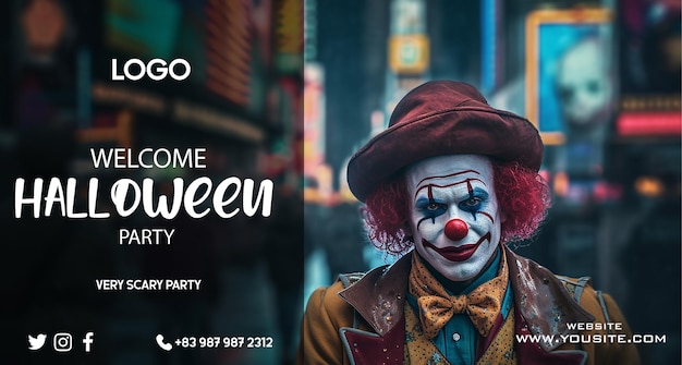 PSD ein poster für eine halloween-party mit einem clown darauf