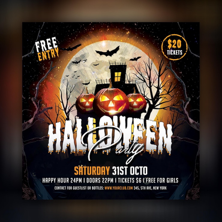 PSD ein poster für eine halloween-party mit einem kürbis darauf