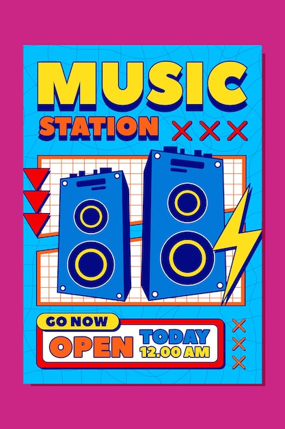 ein Poster für eine Musikstation mit den Worten "Musikstation" darauf